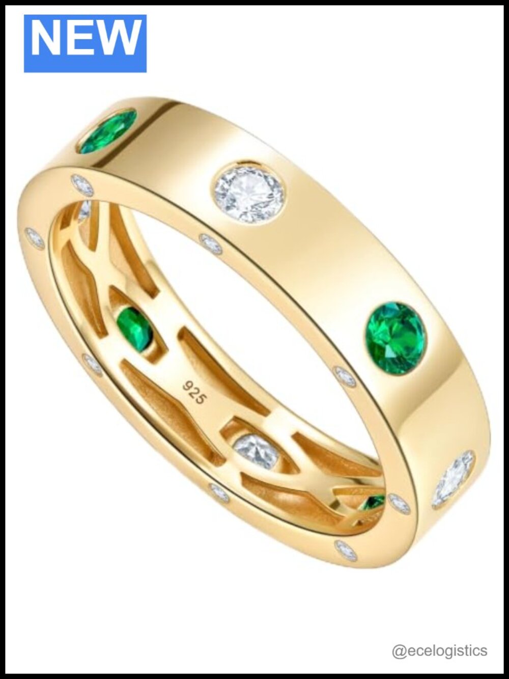 Moissanite Eternity Wedding Ring 925 Sterling Silver 14K Gold Plated Stackable